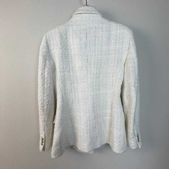 ZARA Double Breasted Tweed Blazer Gold Button ASO Kate Royal Ecru White S - Picture 10 of 12